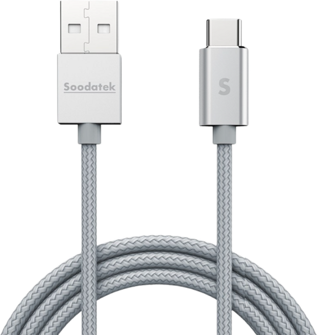 Soodatek Type-C 充電線 鋁合金 快充線 手機線 傳輸線 支援 iPad, 銀, 1個