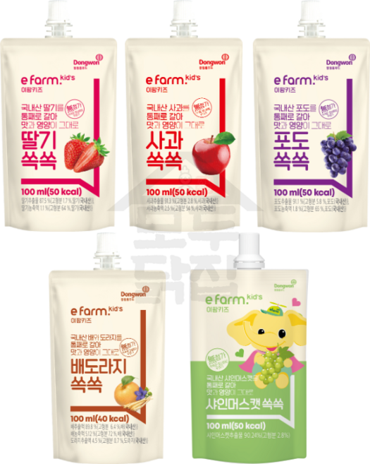 동원홈푸드 이팜키즈 쏙쏙 주스 100ml 아이간식 딸기 사과 포도 배도라지 샤인머스켓 유치원 어린이집, 동원 이팜키즈 딸기 쏙쏙주스 100ml, 1개