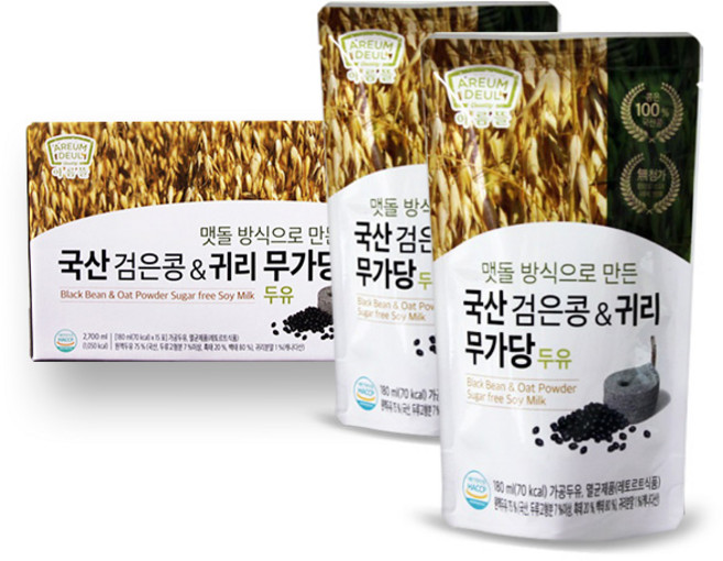 아름뜰 검은콩 귀리 무가당 두유, 45개, 180ml
