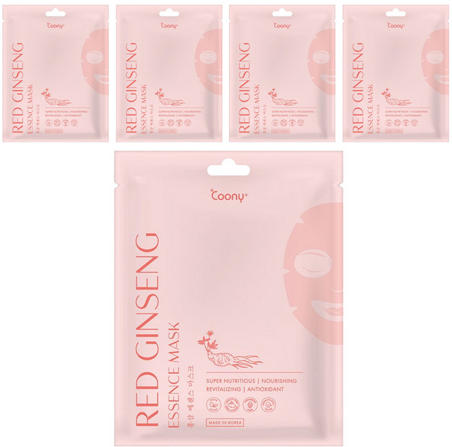Coony 保濕精華面膜 紅蔘, 5組, 1入