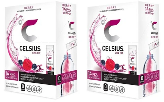 Celsius 셀시우스 온더고 파우더 스틱 베리 14개입 86g 2팩, 2개 - 쿠팡