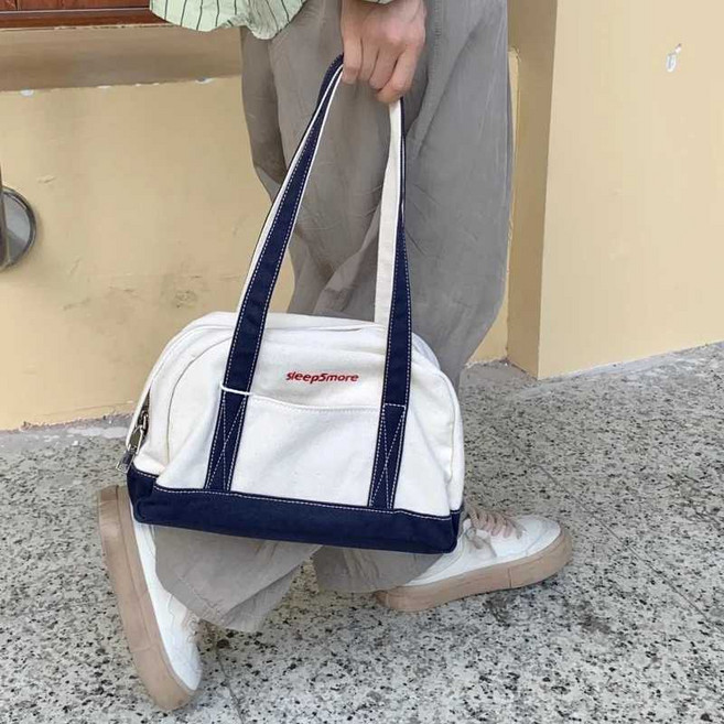 2볼볼링가방 새로운 미국 데님 캔버스 볼링 백 대학생 클래스 휴대용, Letter White, 1개