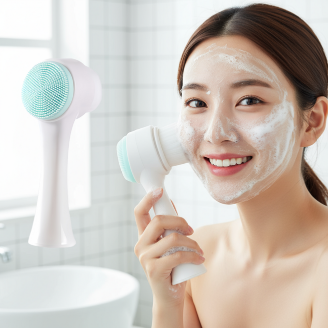 [재고 정리 세일] 융풍 클렌징 얼굴 각질제거 세안 브러쉬 듀얼 실리콘 클렌징 브러시, 파란색