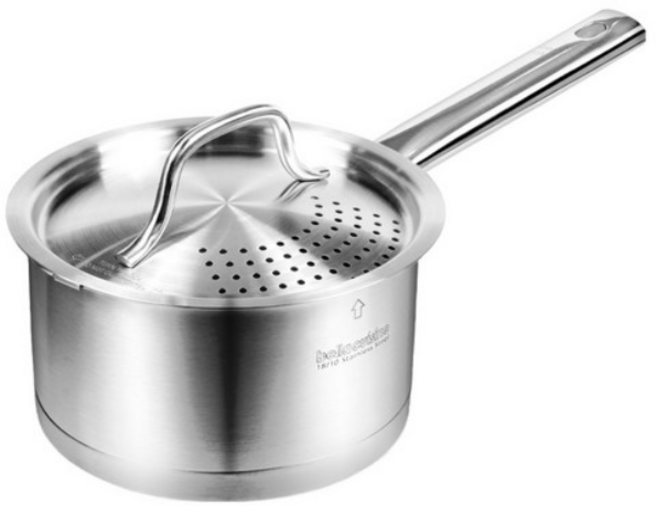 벨라쿠진 인덕션 스텐 짜장 라면 파스타 편수 냄비, 본체+뚜껑, 16cm, 실버, 1박스