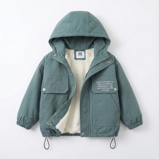 지디오 키즈 기모 야상 후드 자켓 빅포켓 밑단 스트링 점퍼 아동 겨울 공용 방한 아우터 잠바