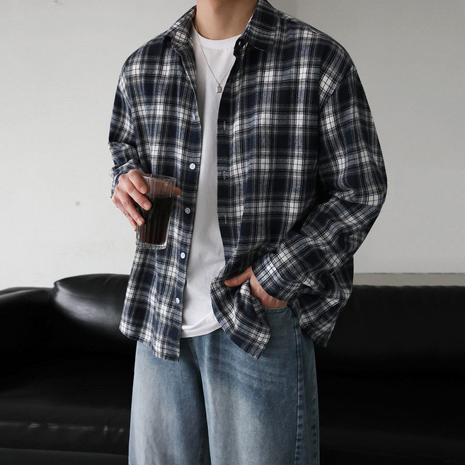 베이직바이블 남자 시티 오버핏 플란넬 체크 셔츠 남방 남성셔츠(6color)