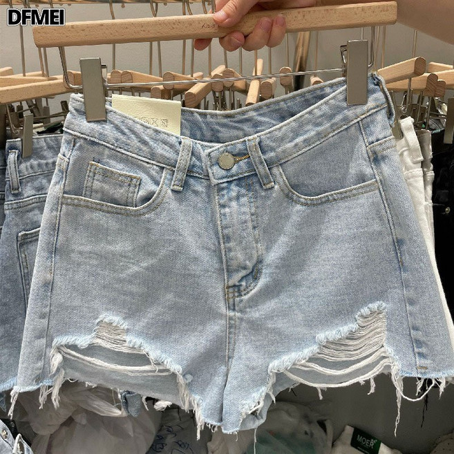 DFMEI 毛邊牛仔短褲女網紅ins風新款大碼胖mm寬鬆韓版a字型破洞熱褲子夏