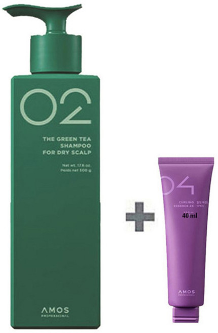 NEW 아모스 녹차실감 샴푸 지성 두피용 500g +휴대용 컬링 에센스 40ml(증정), 1개