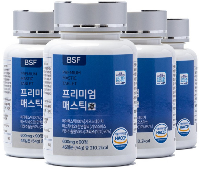 BSF 프리미엄 매스틱정 HACCP 인증 600mg x 90정, 54g, 4개