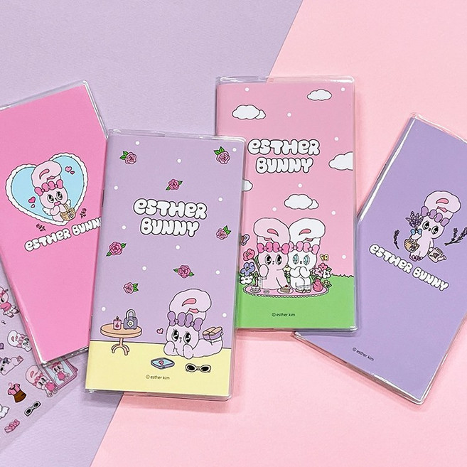 [에스더버니 마이 스케줄 다이어리] 토끼 캐릭터 만년형 다이어리 스케줄러 캘린더 탁상달력 스티커 인형, lavender