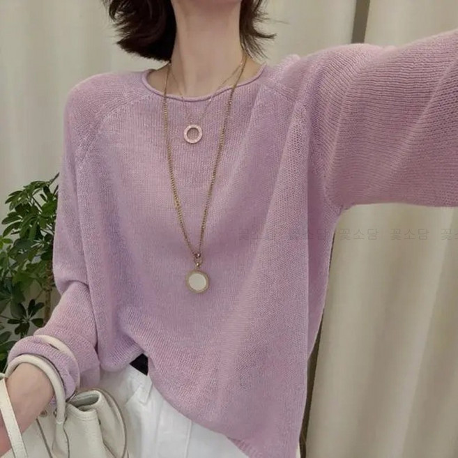 꽃소담 여성 봄 여름 얇은 긴팔 니트티 라운드넥 루즈핏 심플한니트 MAL26A725