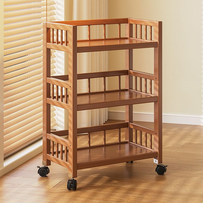 원목 트롤리 이동식 우드 선반 3단 수납 엔틱 왜건 테이블 서빙 고급, C. 갈색(70cm)