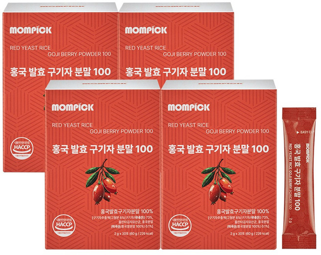 맘픽 홍국 발효 국내산 청양 구기자 분말 국산 스틱, 60g, 4박스