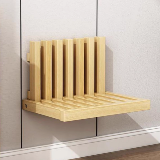 접이식 벽의자 벽의자 공간활용 벽걸이 체어 폴딩 빔프로젝터 선반 라우터 보관함 거치대 원목 침대 옆 탁자 벽선반 침대선반 거실선반 벤치 현관의자, 1개, 오크