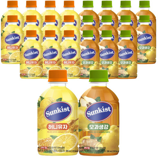 광동 썬키스트 허니유자 280ml x 12개 + 모과생강 280ml x 12개, 24개