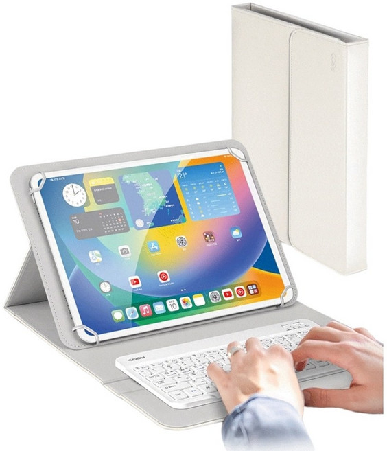 아이패드 프로 13 M5 태블릿 거치 블루투스 키보드 케이스 (펜슬 수납), 화이트, 1개