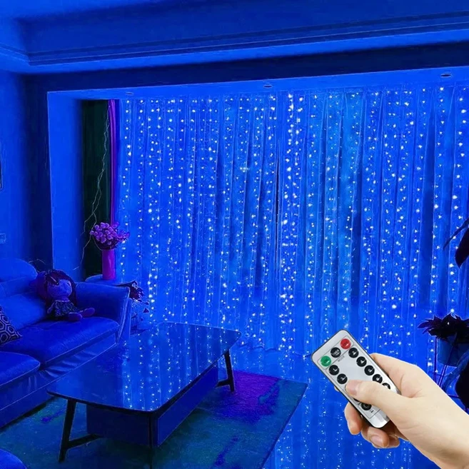 3Mx1M/2M/3M LED 스트링 라이트 USB 페어리 가랜드 새해 결혼식 축제 파티 크리스마스 홈 커튼 장식, [05] Blue, [01] 3x1M