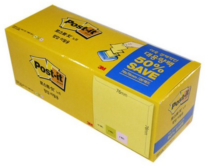 쓰리엠 포스트잇 대용량팩 76 x 76 mm KR330-20A, 노랑+새싹그린+러블리핑크, 2000매, 5세트