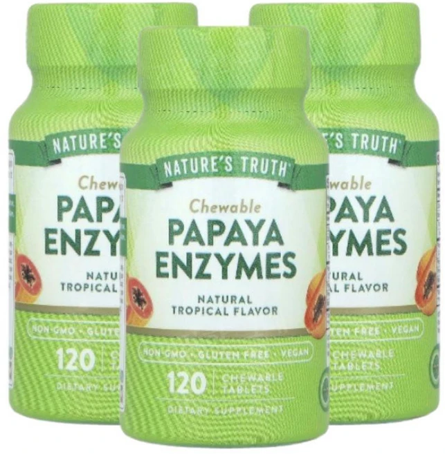 (3병) 네이처스 트루스 파파야 엔자임 효소 아밀라아제 프로테아제 츄어블 120정 Papaya Enzymes - 쿠팡