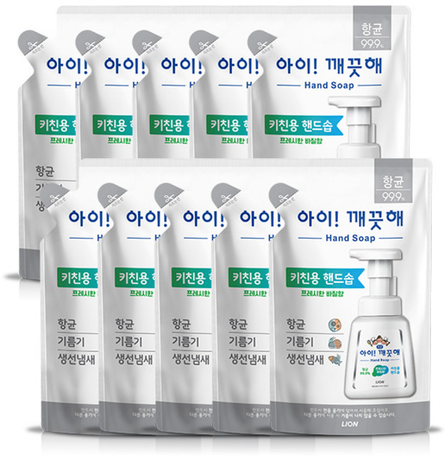 아이깨끗해 향균 키친폼 손세정제 리필 바질향, 200ml, 10개