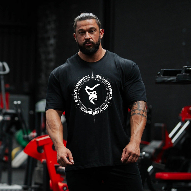 SILVERBACK 고릴라 원형 전면로고 POWER 후면 빅오버핏 순면 데일리 헬스 반팔