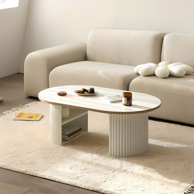 프롬홈 스테이 템바보드 수납형 거실 소파 테이블 1000 방문설치, 화이트