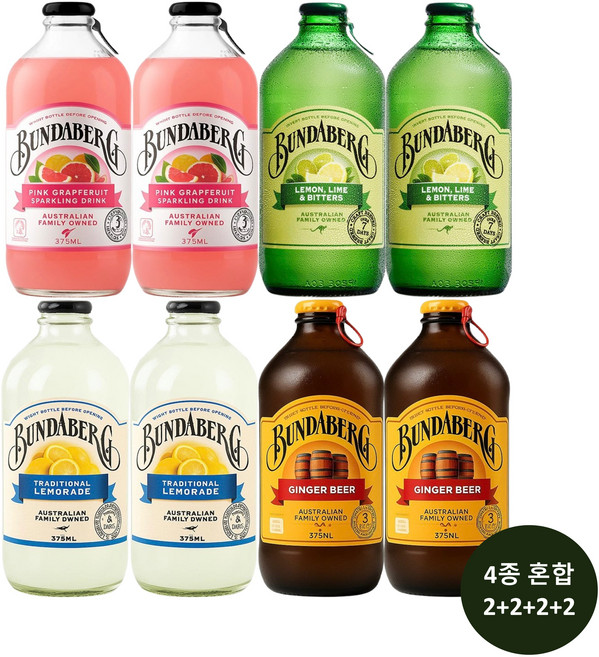 분다버그 4종 자몽2병+라임2병+레몬2병+진저비어2병 375ml X 8병, 8개