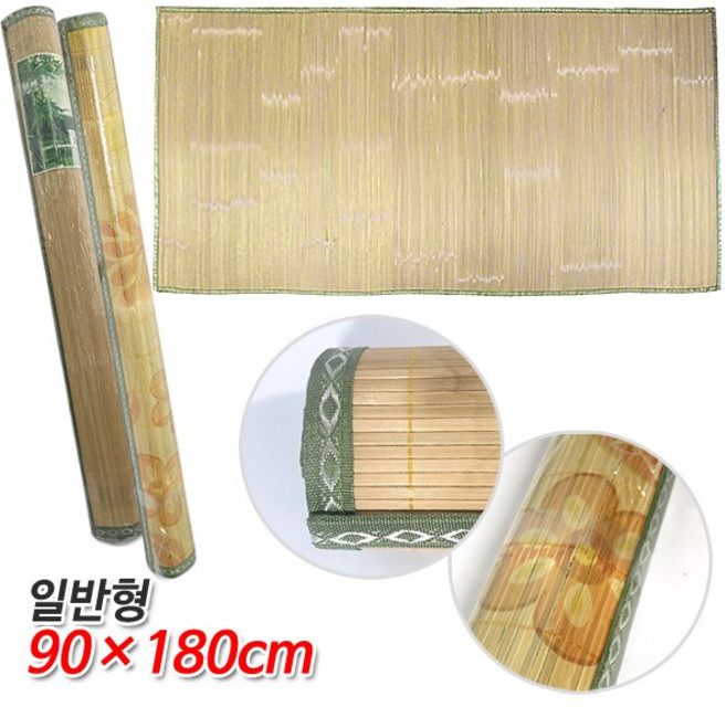 천연 청대자리 1인용 90 x 180 cm (일반형) 민자 꽃무늬 대나무 돗자리 여름 시원 쿨 매트, (꽃무늬)