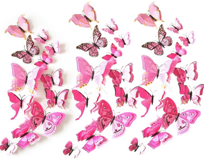 데코스티커 3D 패턴 나비 장식 12개 3세트, 핑크