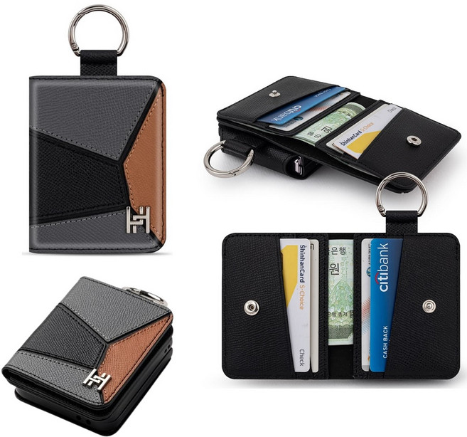 갤럭시 Z플립7 제트플립7 Z Flip7 케이스 SM-F766N 천연 소가죽 뉴랑떼즈 (콤타나비 콜라비) (단품) 카드 지폐 양면 더블 수납 똑딱이 잠금 장치 지갑