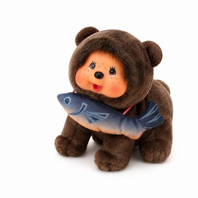 Monchhichi 夢奇奇 北海道限定 木雕熊 毛絨娃娃吊飾, 北海道熊, 1個