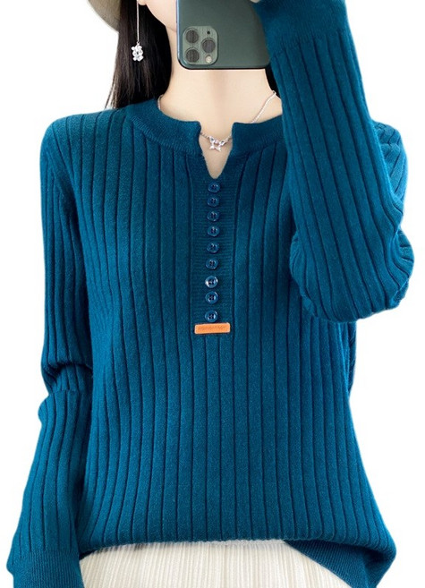 여성 부드러운 골지 라운드넥 버튼 디테일 데일리 이너 레이어드 니트 NJR371