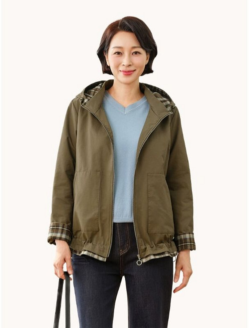 마담엘레강스 루이스 체크 배색 트렌치 점퍼 KYV3JP01