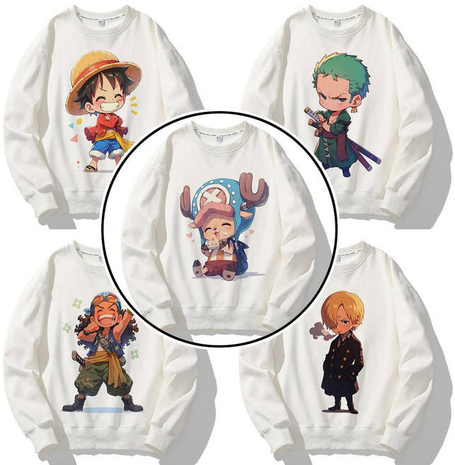 애니 원피스 슈퍼보이 SD 해적단 맨투맨 135-150 키즈 쵸파 루피 조로 상디 우솝 캐릭터 티셔츠