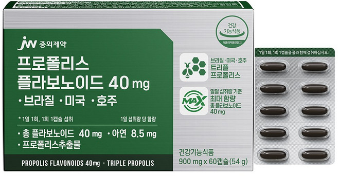 JW중외제약 프로폴리스 플라보노이드 40mg, 60정, 1개