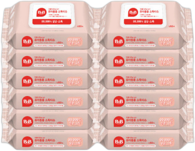 비앤비 자몽식초를 담은 유아용품 세정티슈, 1매, 12세트