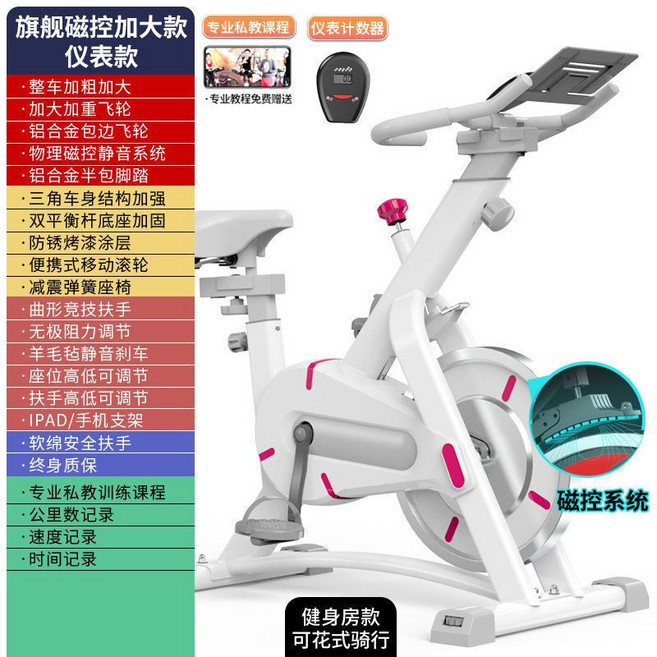 運動腳踏車 磁控健身車 飛輪車, 新款旗艦加大磁控白色+儀錶