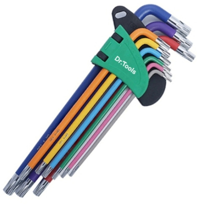 Dr.Tools 다목적 공업급 크롬 바나듐 스틸 컬러 육각 렌치세트, 1세트, 별렌치 M 9종