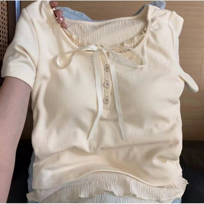 Toruva어린이 레이스 칼라 반팔 티셔츠 사랑스럽고 귀여운 스타일14세 이상