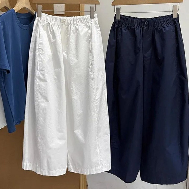 여름 솔리드 편안한 오버핏 빅사이즈 100kg까지 시크한 허리밴딩 디자인감 캐주얼 루즈핏 배기바지