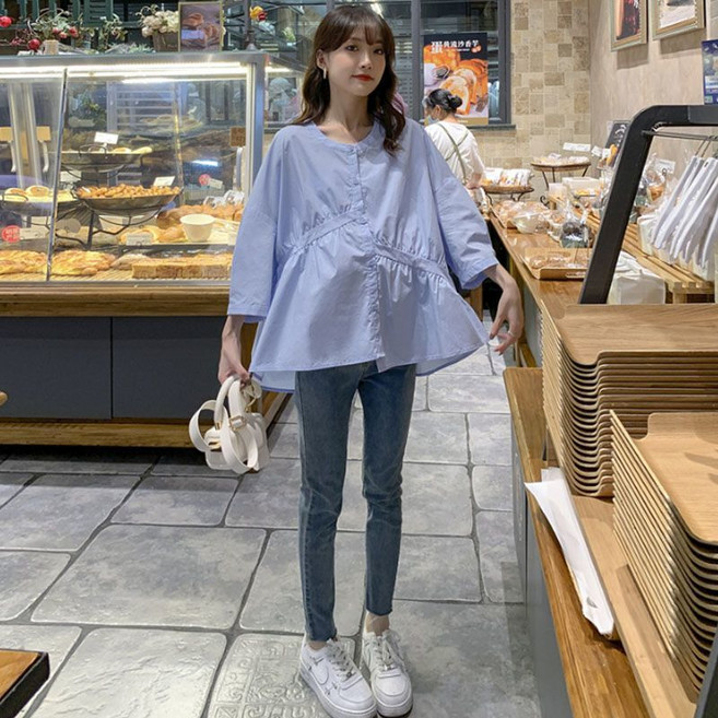 임산부 셔츠 캐주얼 봄 가을 셔츠 원피스 루즈핏 임부복 긴팔티 기질 임부 남방 ZZL