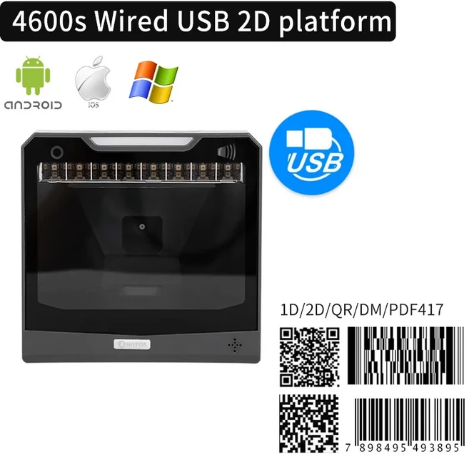 바코드 스캐너 1D/2D/QR/PDF417/데이터 매트릭스 바코드 스캐너 유선/무선 슈퍼마켓 산업 휴대용 바코드 리, 01 빠른  Mainland, 1개, 09 4600 Platform