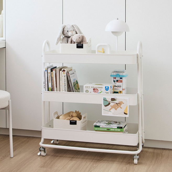한샘 재크 와이드 트롤리 수납 정리함 웨건 카트, 한샘 재크 와이드 트롤리 화이트