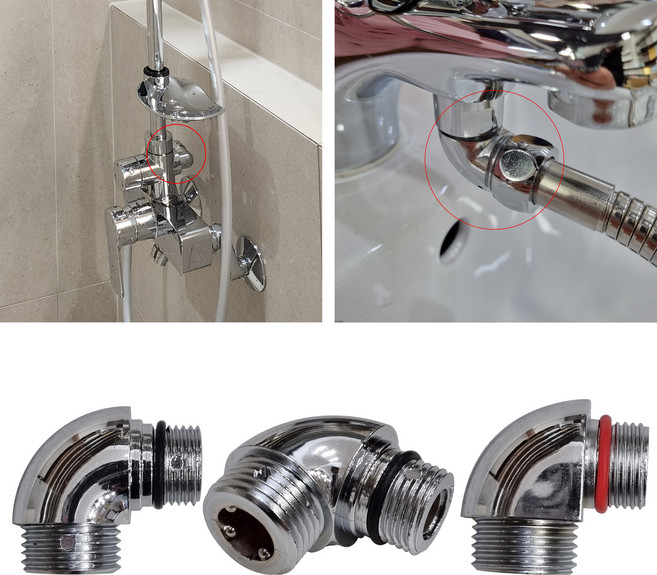 수도꼭지 샤워호스 연결 엘보 부품 해바라기 샤워기 샤워줄 연결 아답터 원홀겸용수전 L 엘보 부속, A.사출(16.47), 1개