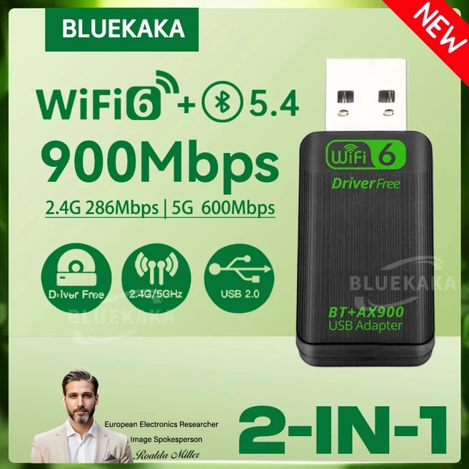 신제품 AX900 USB WiFi6 블루투스5.4 2in1 어댑터 듀얼 밴드 2.4G&5GHz 무선 네트워크 WLAN 리시버 드라이버 프리 동글 윈도우10/11용, (New) AX900 BT5.4, 1, (New) AX900 BT5.4