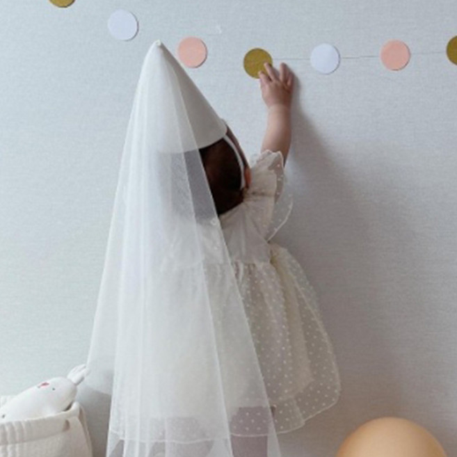 [파티지] 풍선펌프 파티소품 모음 왕관 생일모자 꼬깔모자 파티커튼 생일띠, SS_B_아기 요정 베일 꼬깔모자 _화이트