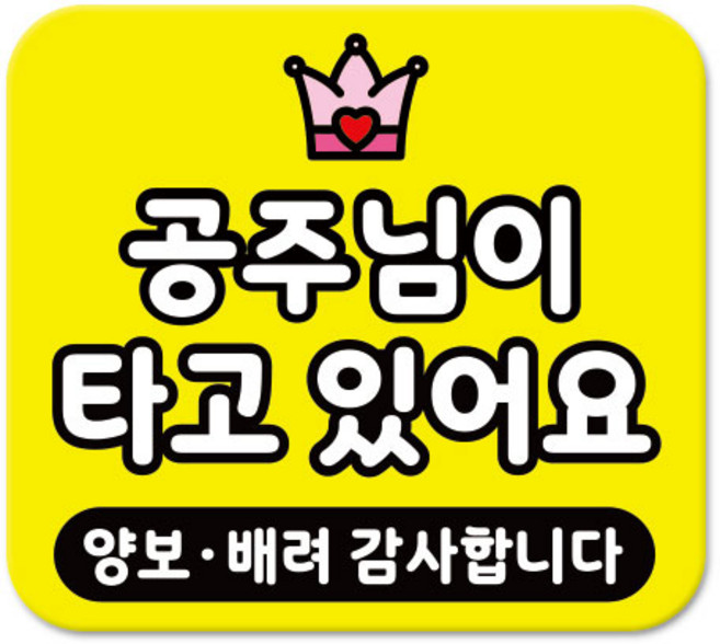 라쿤마켓 차량용 스티커 총27종 초보운전 아이가 타고 있어요 임산부가 타고있어요 강아지가 타고있어요 어르신운전중 혈액형 장애인 도로주행 연수용, 1개, 16_공주님이타고있어요