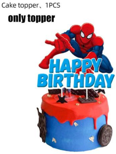 스파이더맨 생일 파티 장식 빨간색 선물 가방 종이컵 냅킨 플레이트 스파이더맨 풍선 어린이 베이비 샤워 용품 신제품, 기타, 28)1pc cake topper
