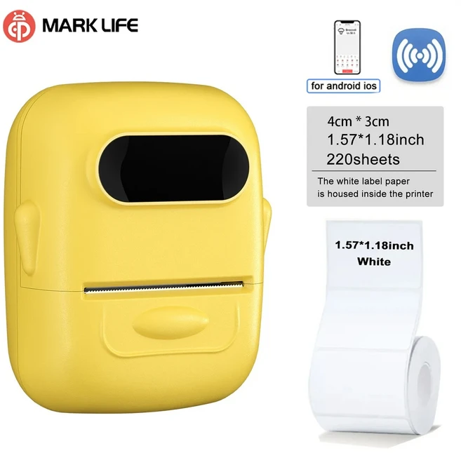 Marklife P50 라벨 프린터 휴대용 스티커 IOS 안드로이드용 미니 무잉크 무선 블루투스 호환 기계, 03 P50 Yellow