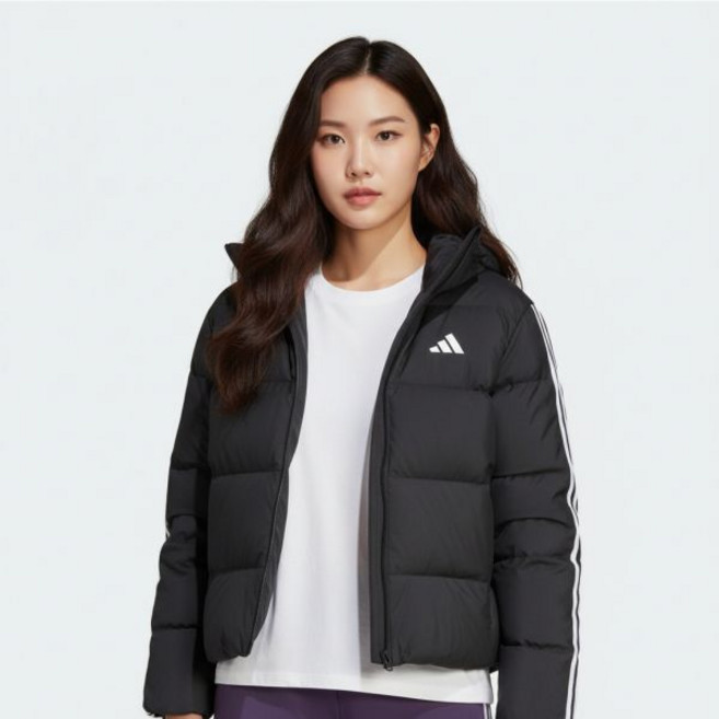 아디다스 클라이마웜 3-스트라이프 푸퍼 다운 후드 자켓 재킷 - 블랙 JW3429